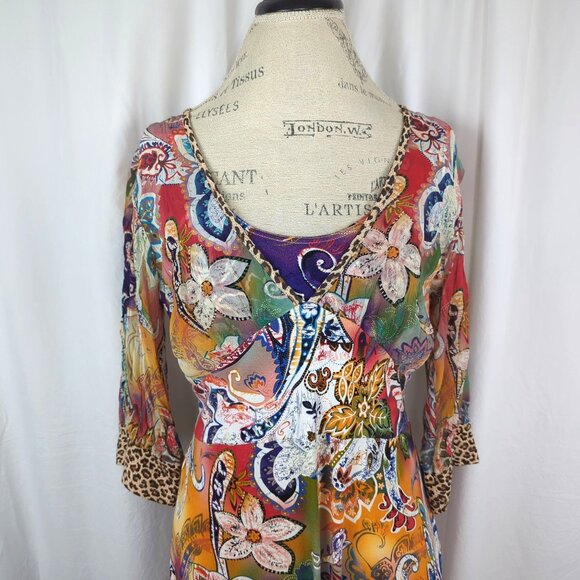 Sao Paolo Paisley Dress 8 Medium Orange Midi - Picture 2 of 11